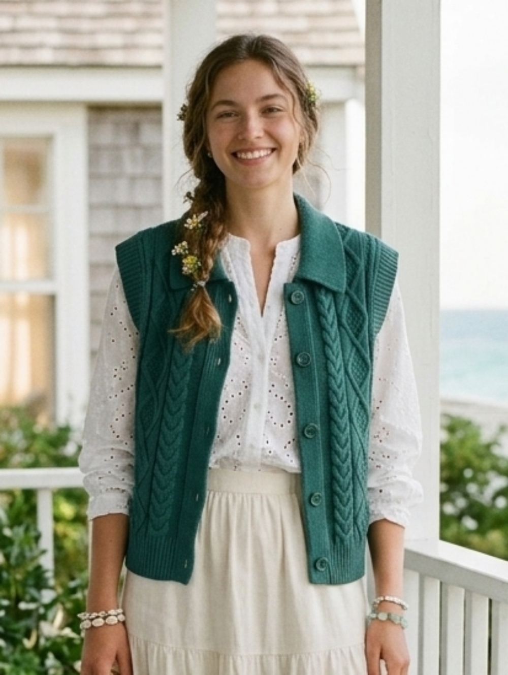 Sunday Best XS Coastal Cottagecore Fisherman Cable Knit Merino Wool Blend Vest